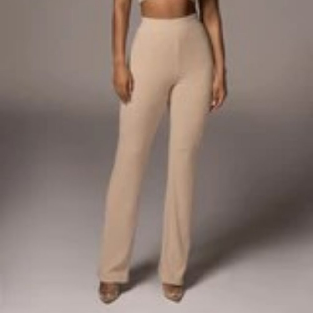 JLUXLABEL Taupe Bret Ribbed Pants